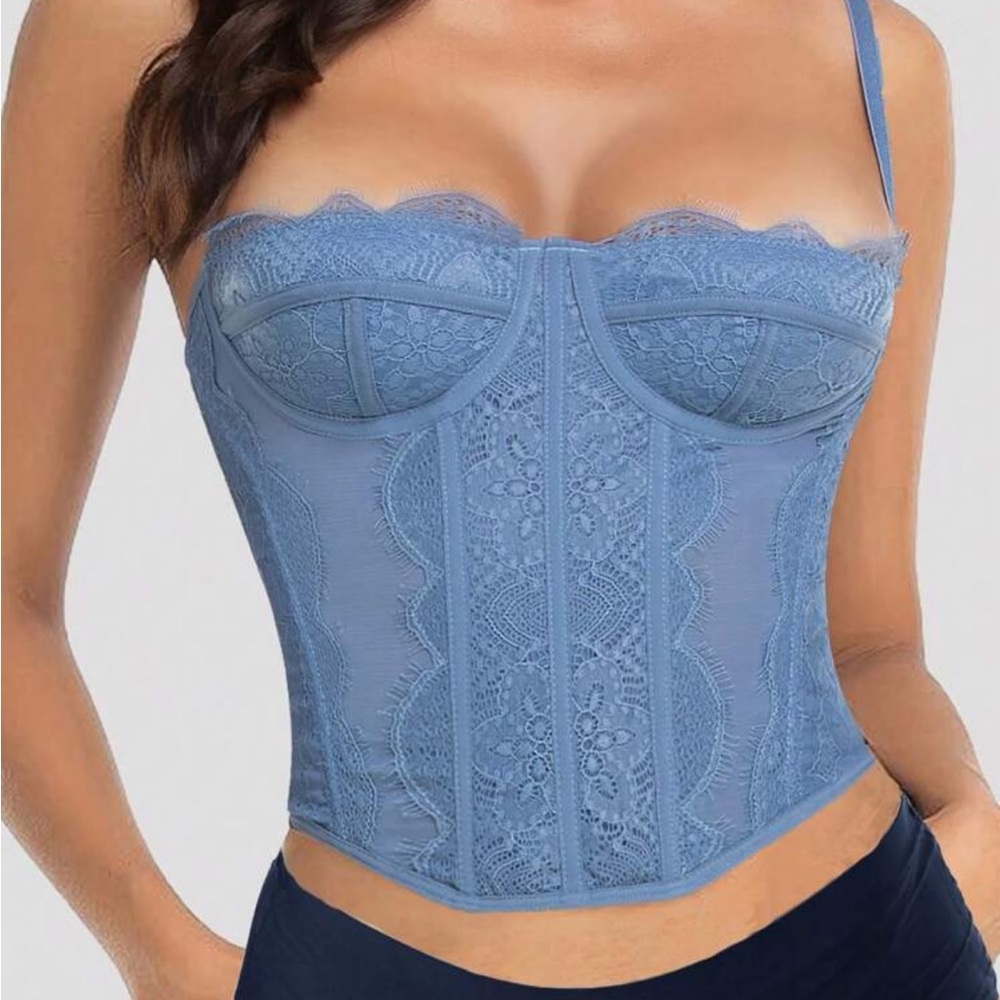 Elegant Blue Lace Bustier